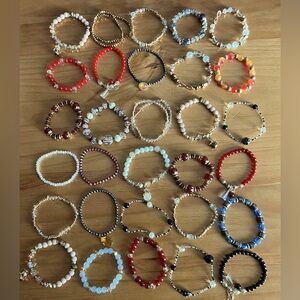 Big Lot of 32 Elastic Beaded Bracelets in Assorted Colors